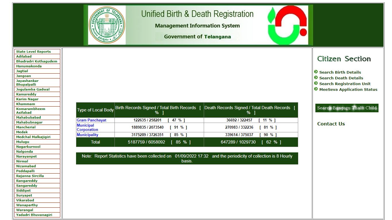 Search Birth Records - Telangana